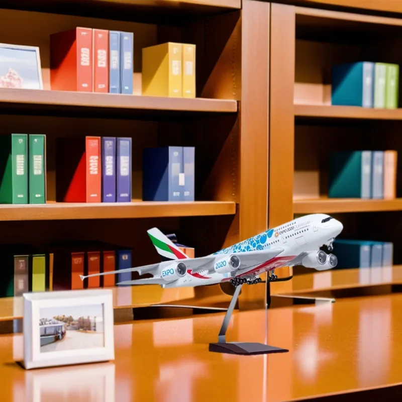 

Highly Simulated A380 Scale 1:160 Expo Air Aircraft 47CM Toy Plane Model with LED Lights Resin Material Birthday Gift Collection