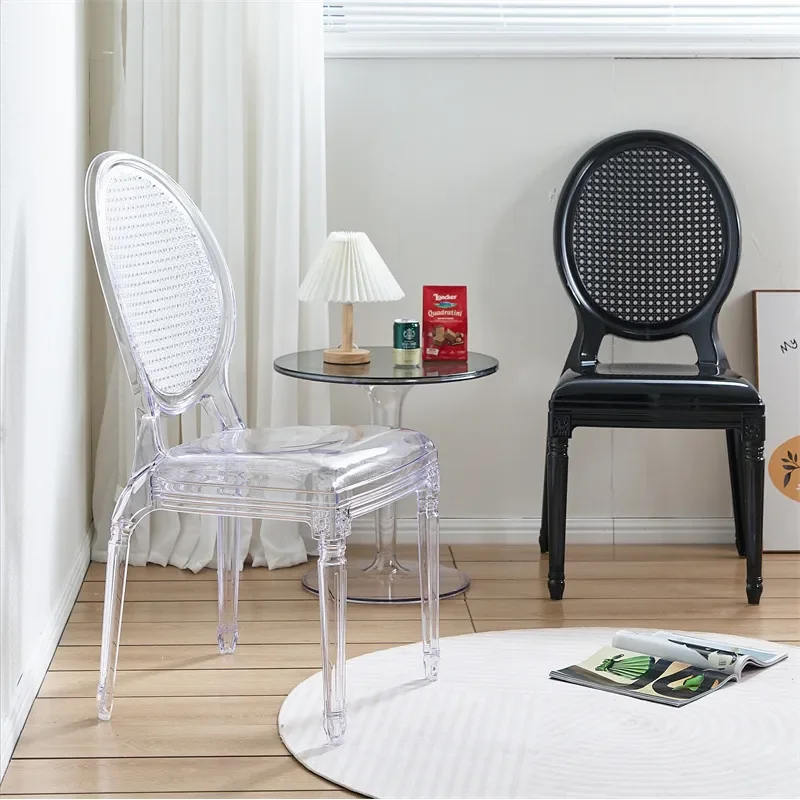 Nordic Transparent Ghost Chair Modern Clear Acrylic Dining Seat Black White Hollow Design PC Material Crystal Look Home