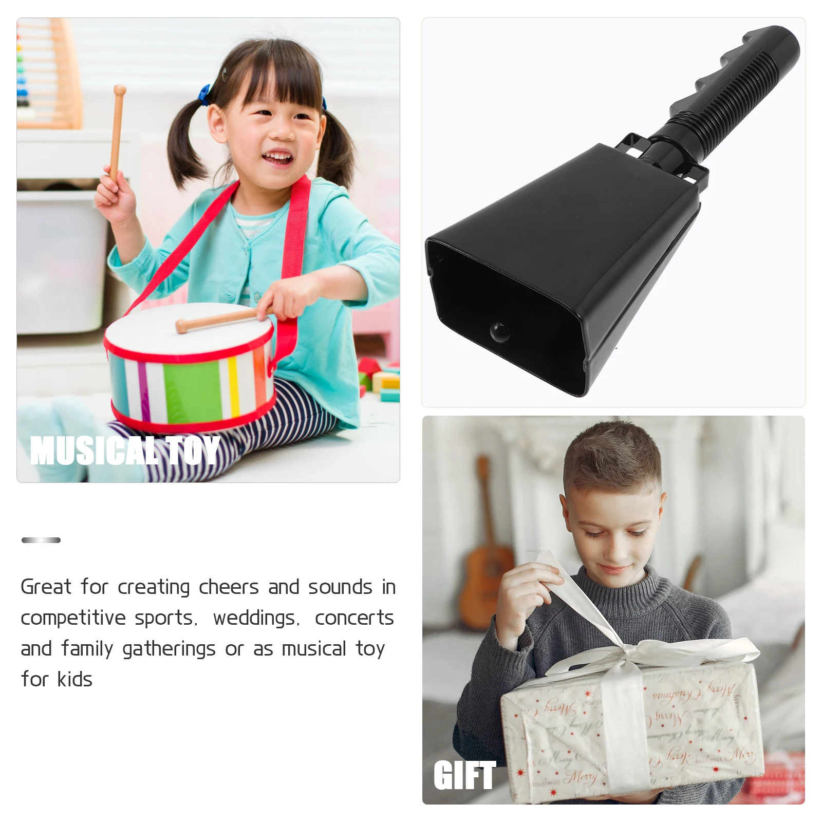 

Cow Bell With Handle Handheld Percussion Musical Instrument Loud Noise Maker For Sports Parties Mini Bell Mallets