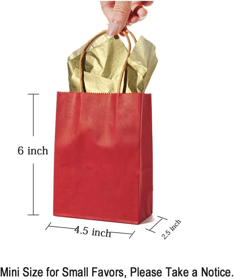 Small Wine Red Paper Bag with Handle Party Favours Bag 6x4.5x2.5 inch for Chiristmas Wedding Birthday Recycled Bag, Pack of 24