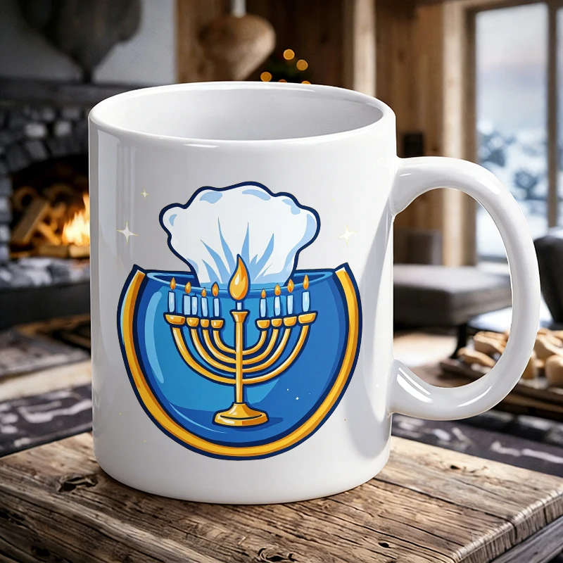 

Fun Hanukkah Nine-Branch Menorah Ceramic Mug, Coffee Cup, Milk Cup, Office Tea Cup, Drinking Cup, Fade-Resistant,Gift for Friens