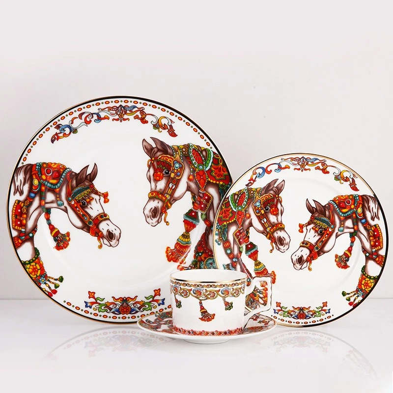 

Современная модная сервировочная тарелка, тарелка для стейка, набор керамической посуды, модная тарелка для кофейной чашки для пары.