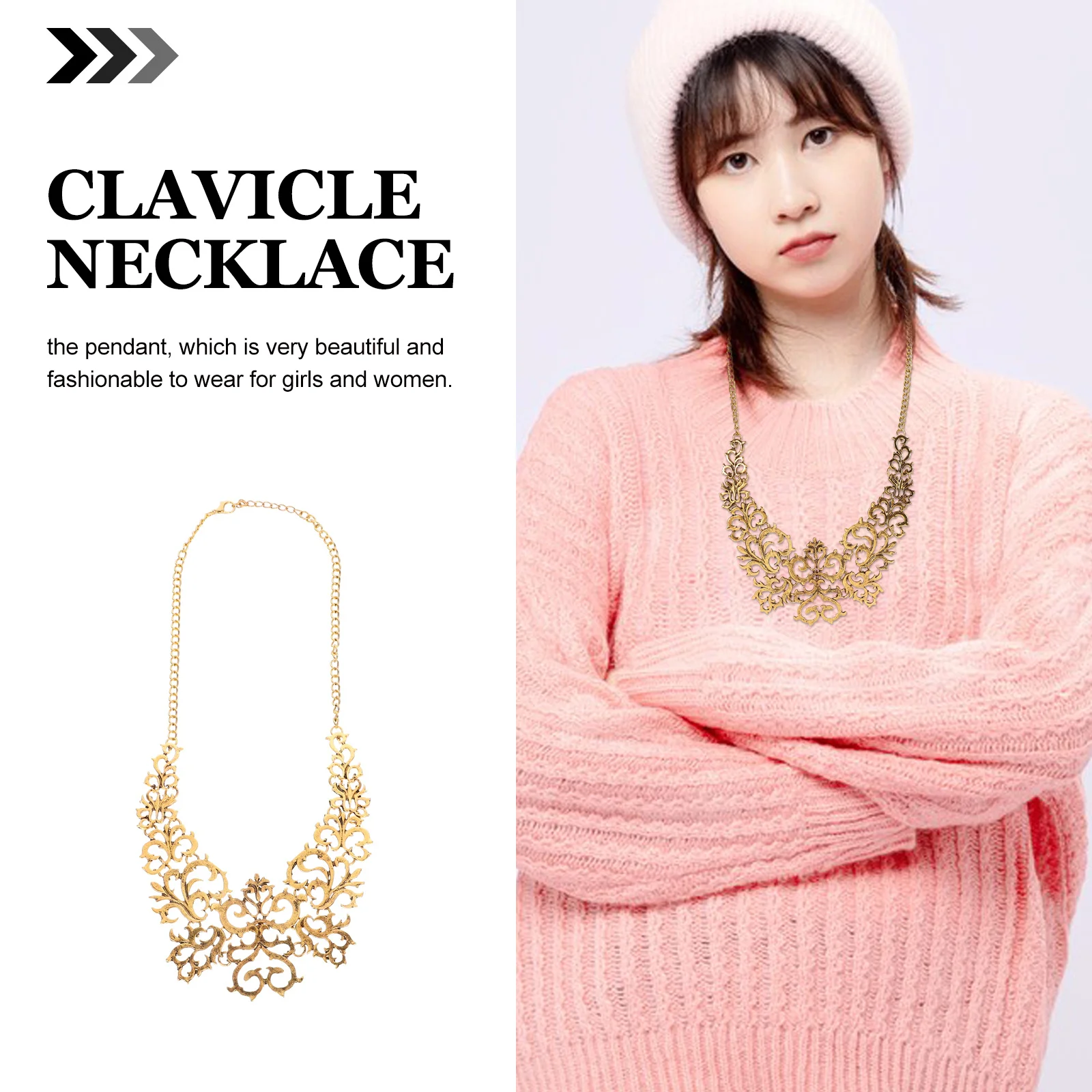 

Vintage Alloy Hollow Clavicle Necklace Durable Pendant Stylish Neck Chain Sweater Necklace Neck Jewelry for Wedding Party Daily