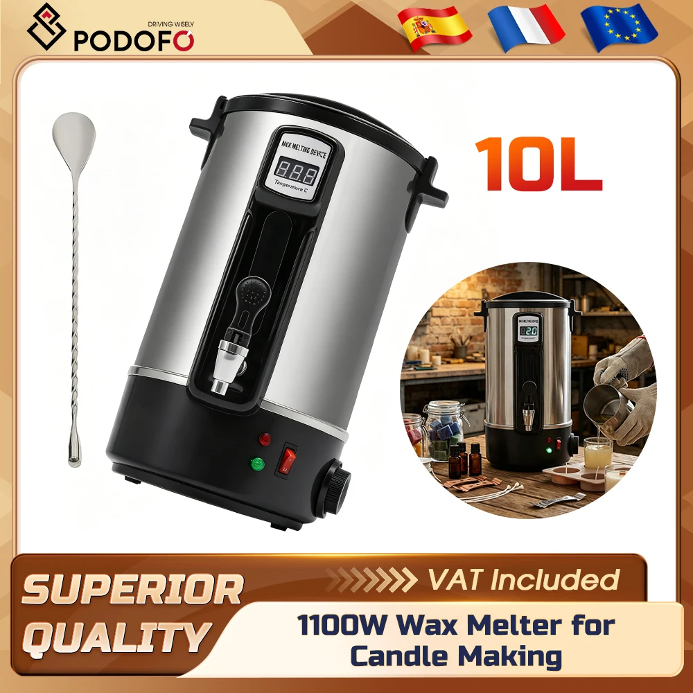 Fondeur de cire Podofo 1100W pour la fabrication de bougies, machine à fondre la cire à chauffage rapide 10L avec robinet et contrôle numérique de la température pour la fabrication artisanale