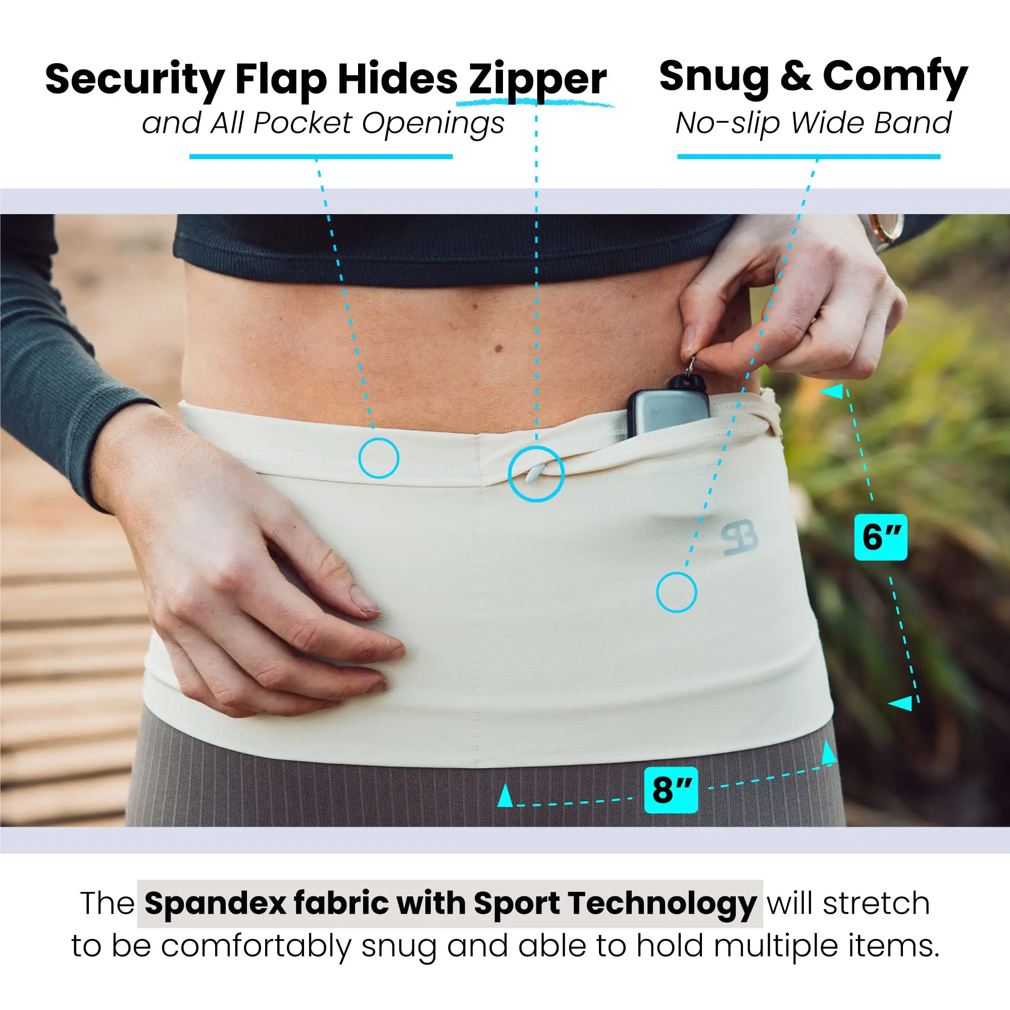 Unisex Running Belt Travel Money Belt Slim Fanny Pack and Waist Pack 4 Large Security Pockets Zipper Cell Phones Passport Holder