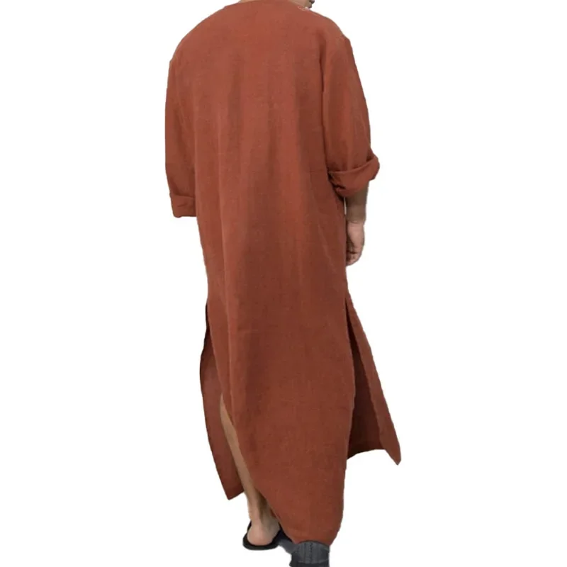 Muslim Men Long Sleeve Solid Color Pockets Robe Abaya Southeast Asia Dubai Turkey Ethnic Jubbe Thobe Male Abayas Arabic Kaftan