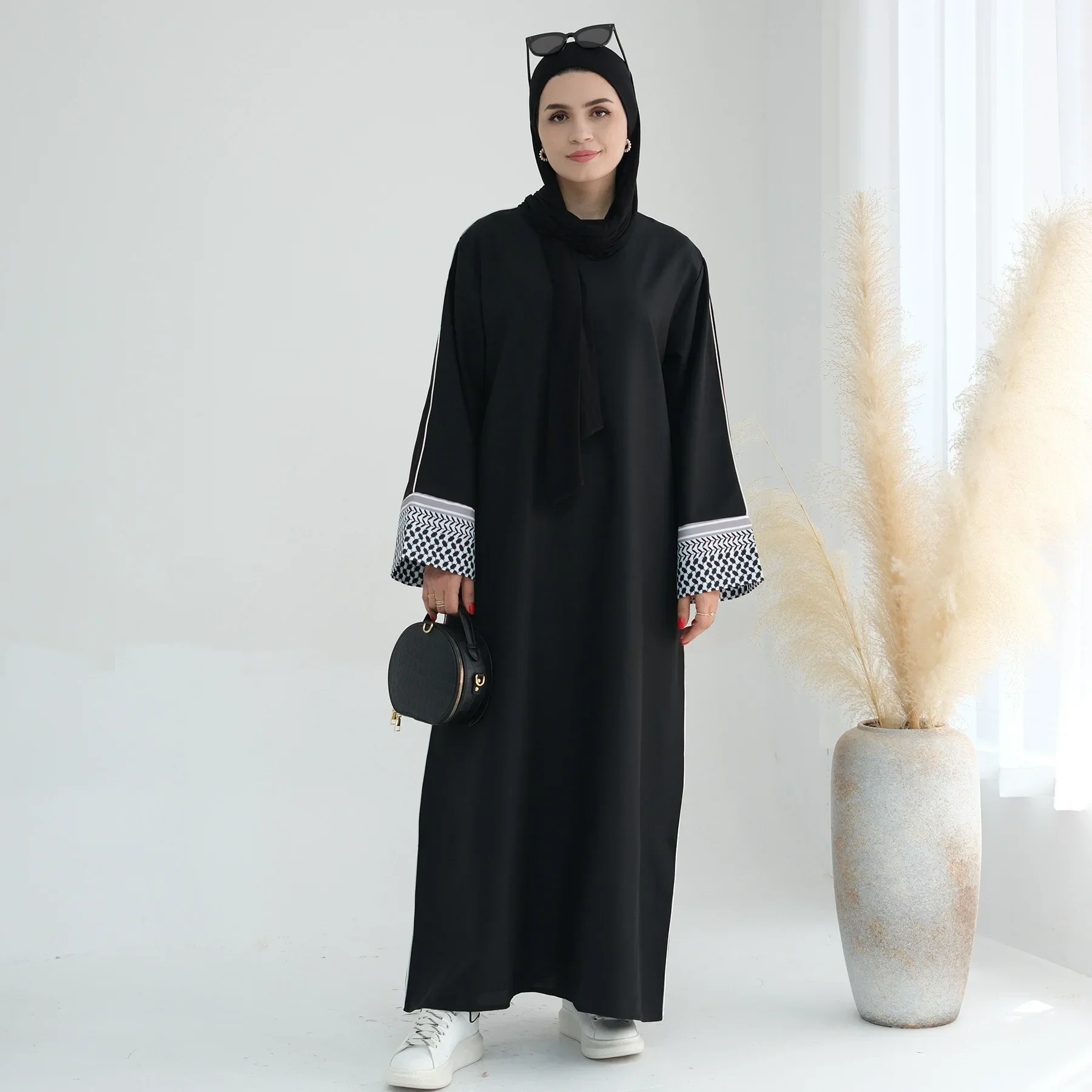 Keffiyeh Linen Closed Abaya Dubai Luxury Palestine Muslim Hijab Dress Patchwork Party abayas for Women Ramadan Islam Kaftan Robe