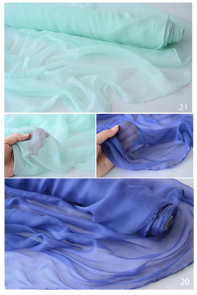 100% Mulberry Silk Crinkle Chiffon Fabric Soft 6M/M Pure Color Georgette DIY Sewing Supplies Cut By Meter