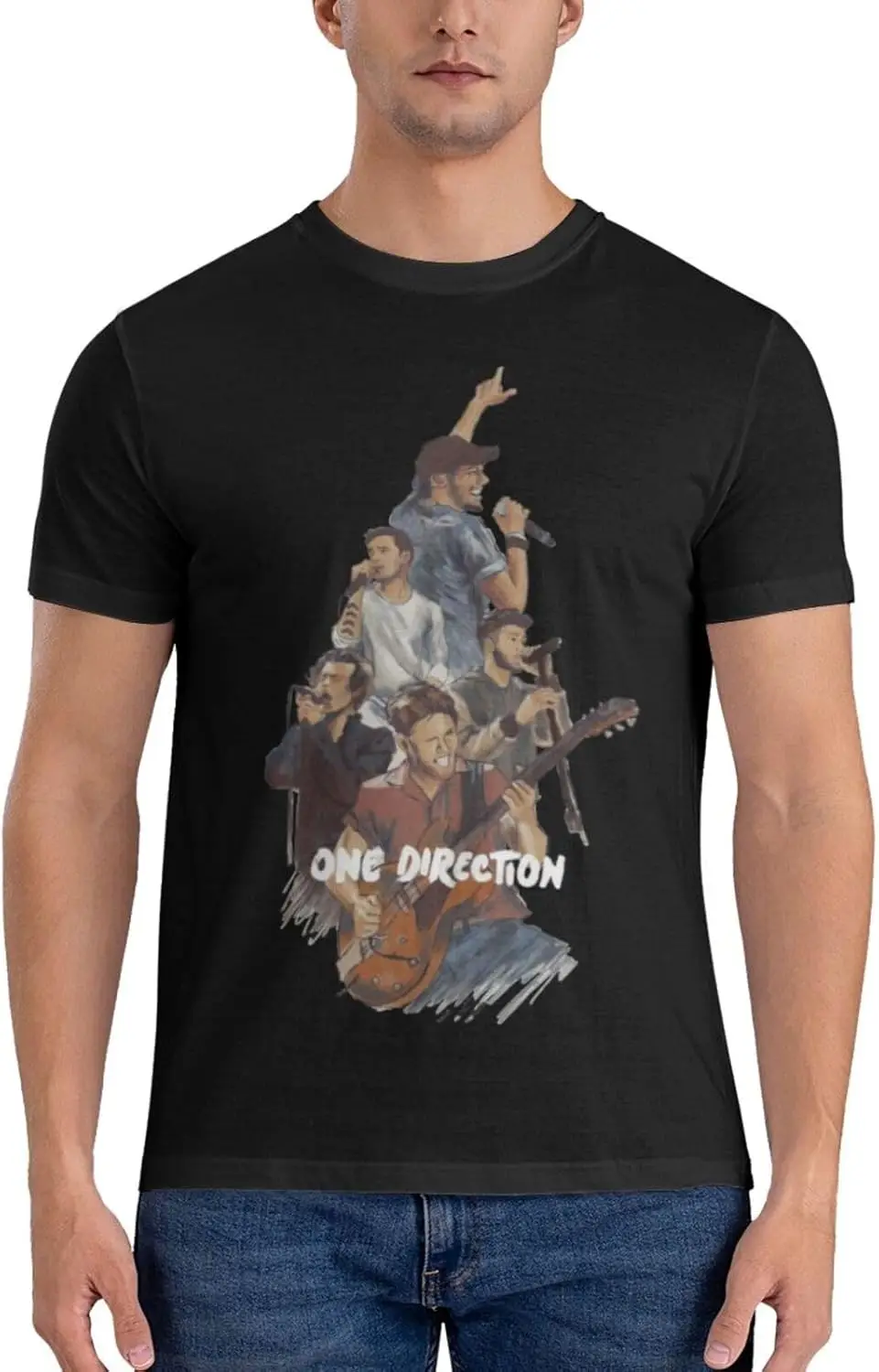 T-shirt da uomo One Music and Direction T-shirt girocollo con grafica casual T-shirt unisex a maniche corte nera