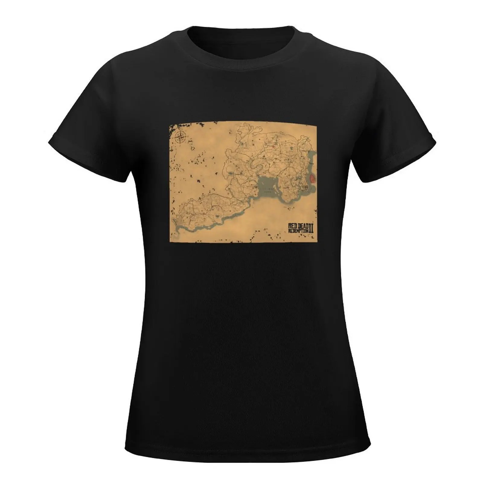 Red Dead Redemption 2 Map- RDR2 Map T-Shirt blanks kawaii clothes summer tops animal prinfor funny t shirts for Women