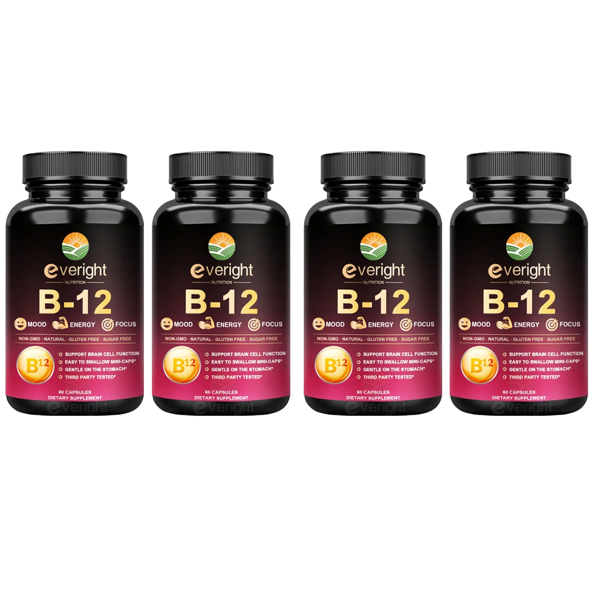 Vitamin B12 - for Mood, Brain, Nervous System, Energy, Metabolism - 3 BioActive B12 Forms 5000 mcg，Non-GMO