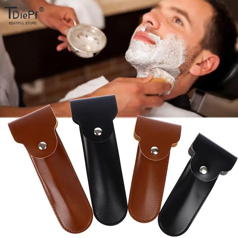 TDiePf Rasiermesser holster Rasiermesser Fall Reise Razor Halter Fall Für Manuelle Doppel Rand Sicherheit Rasiermesser Rasiermesser Leder 2 Farben Hot verkauf