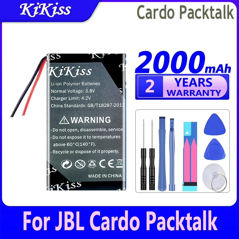 2000mAh KiKiss Battery For JBL Cardo Packtalk Earphone Bluetooth Headset Helmet Accumulator 3.7V Replacement Batterie 2-wire