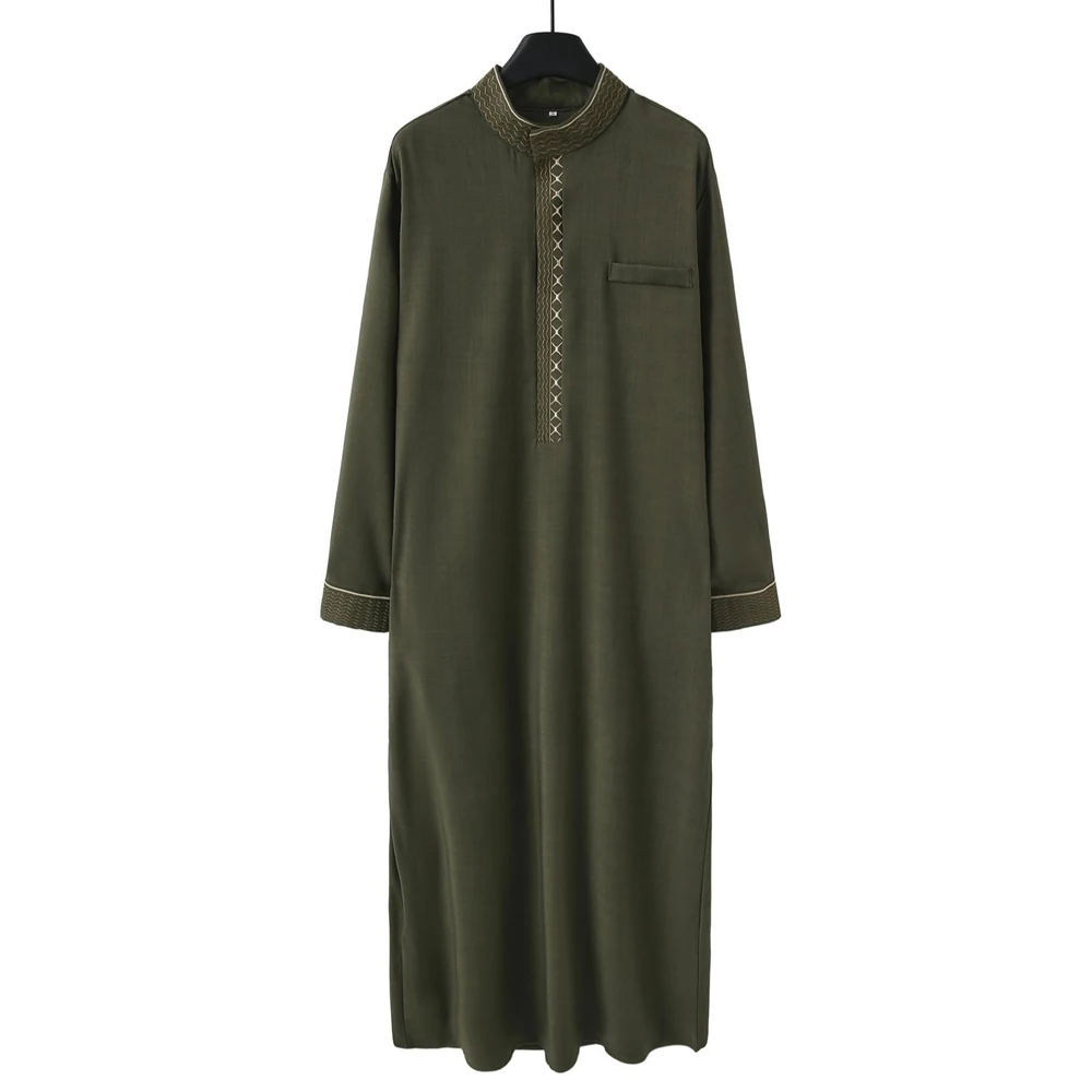 Novo Thobe Islâmico Masculino, Robe Clássico de Manga Longa com Bordado, Estilo Étnico Árabe, Robe Casual Formal para Oração