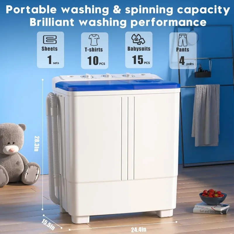 Auertech Portable Washing Machine, 20lbs Twin Tub Washer Mini Compact Laundry Machine with Drain Pump, Semi-automatic Washer