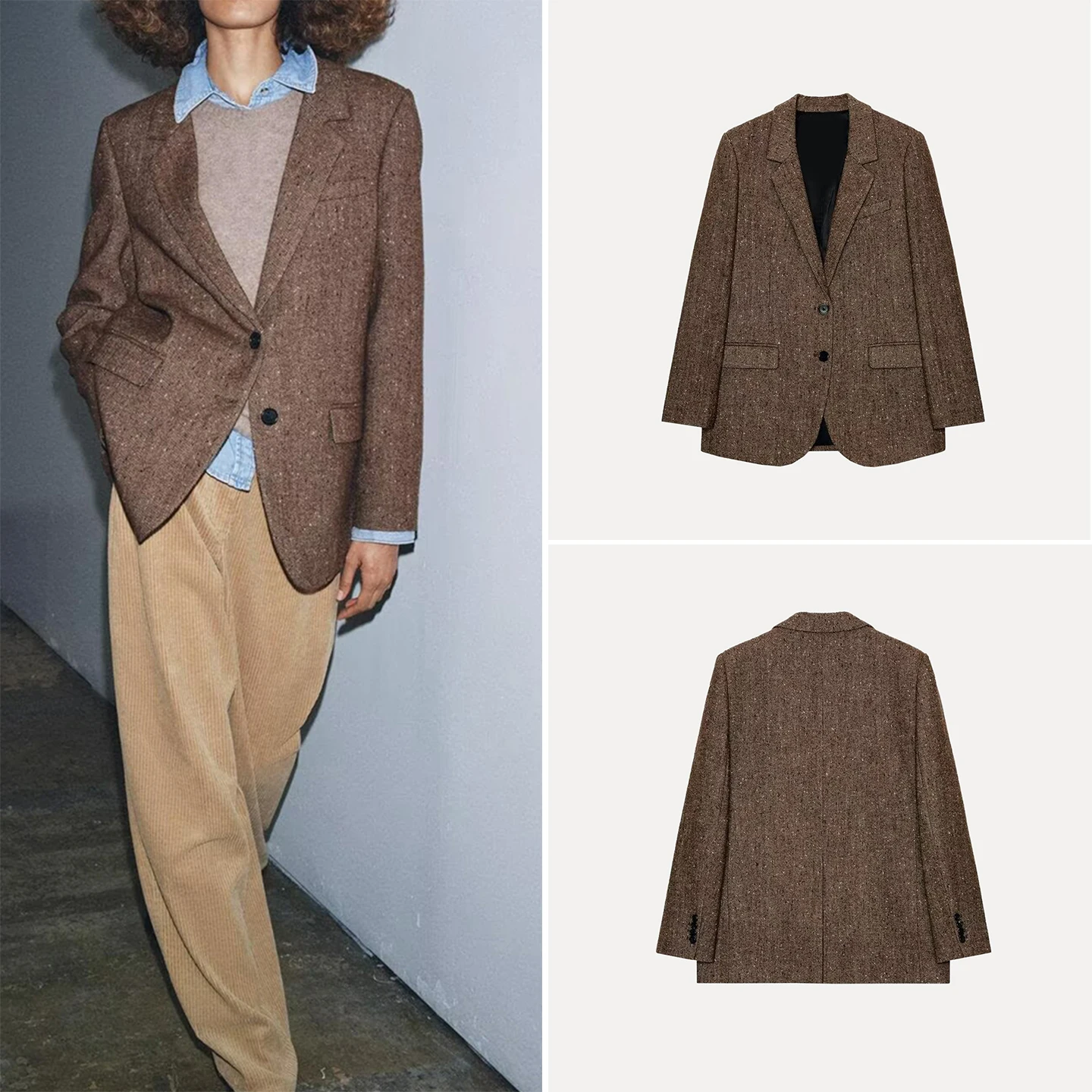 

Z женский повседневный клетчатый костюм Jaet 2025 New Faion, универсальный длинный свеч, повседневная одежда с плоским воротником, а не торговый центр Duplie