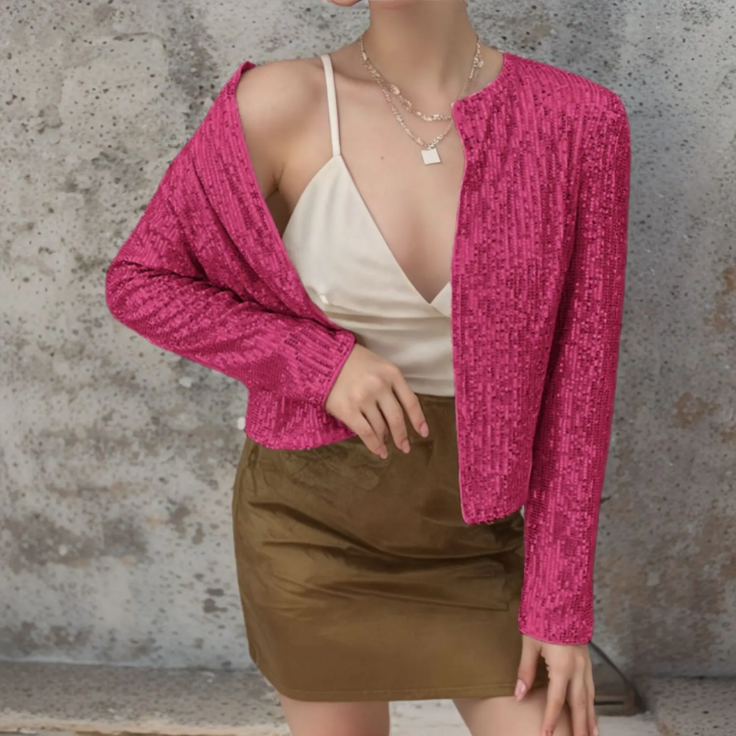 Y2K Clothes New Arrival Woman Sequin Cropped Jacket Long Sleeve Fashion Forward Sparkly Design for Party Glam
