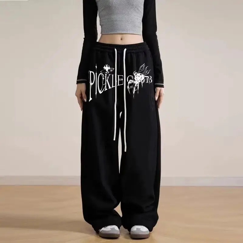 High-Waisted Loose Straight Leg Pants Retro Hip-Hop Jazz Dance Unisex Drawstring Waist Sportswear Trendy Comfortable