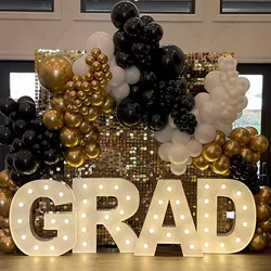 194Pcs Black Gold Balloon Garland Arch Kit White Latex Balloons for 2025 Graduation Party Ceremony Wedding Birthday Decoration