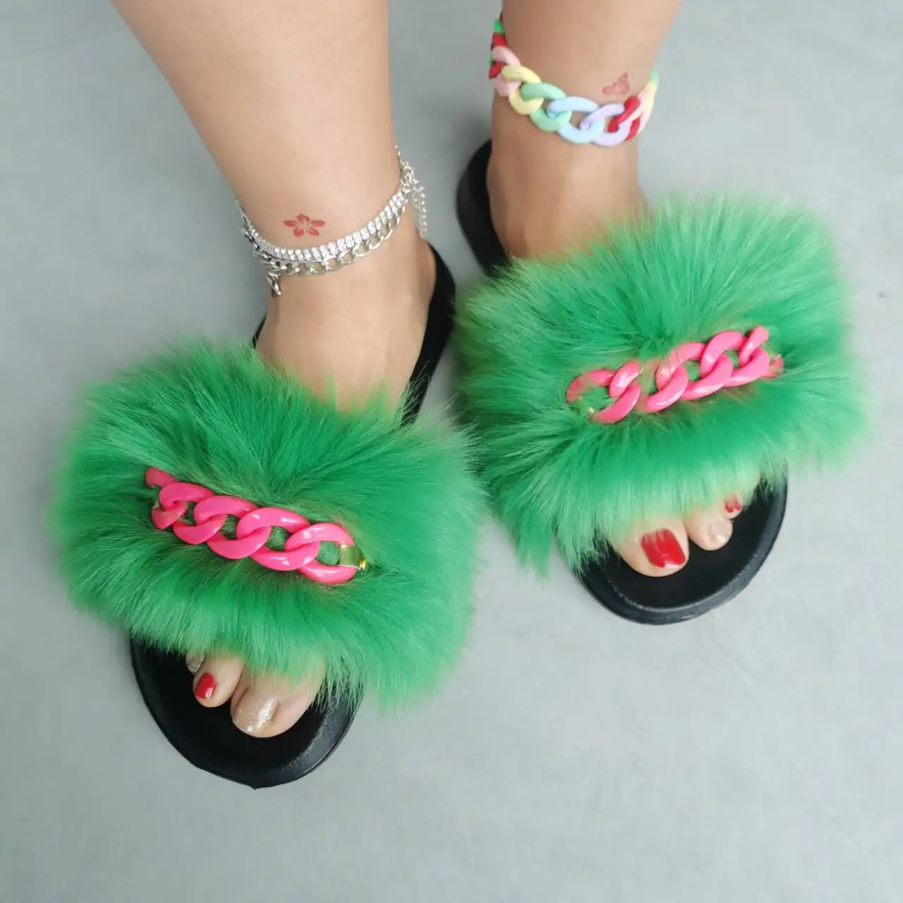 Winter Women House Slippers Faux Fur Slides New Fluffy Faux Fur Slides Girl Amazing Shoes Casual Fuzzy Slides Fake Fur Sandals