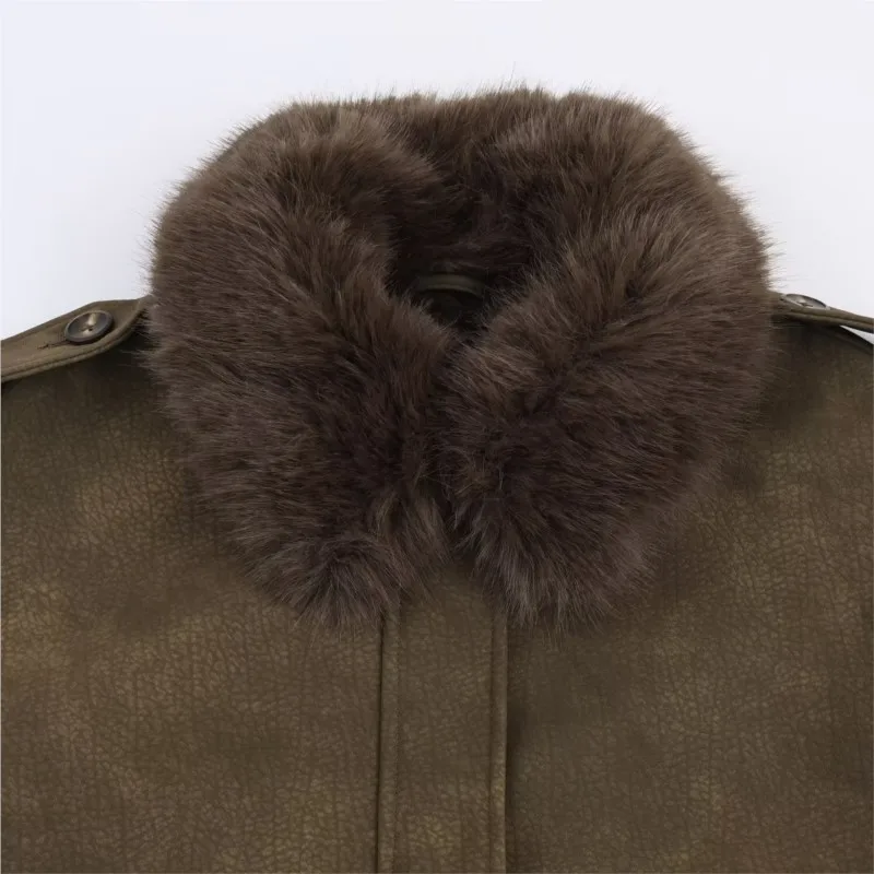 

2025 женская зимняя куртка в стиле ретро со съемным меховым воротником и карманами, верхняя одежда с длинными рукавами, теплое пальто, повседневная одежда в уличном стиле, повседневная одежда