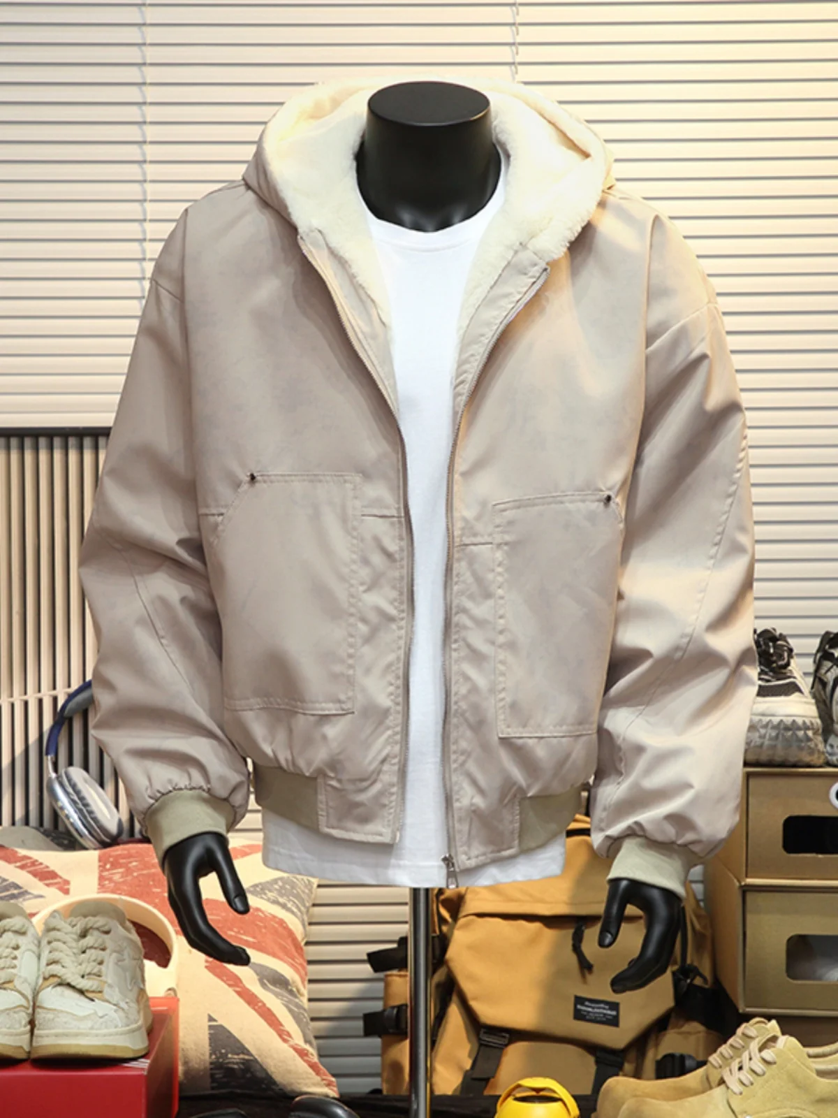 

Cleanfit Marble Eagle Men's Winter Jaet Fake Fur Lined ort Cotton Coat with Hood Warmth And Sle for Teens