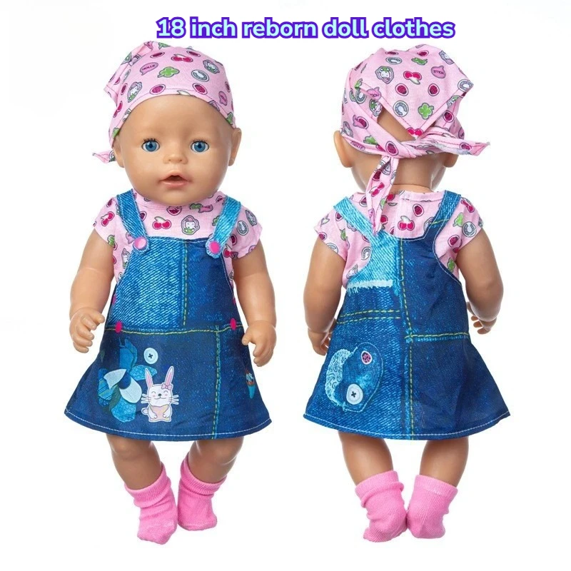 

Набор одежды для кукол Реборн 18 дюймов: милые мультяшные джинсовые платья, пижамы, спальные мешки для детей, аксессуары для переодевания, подарки, игрушки