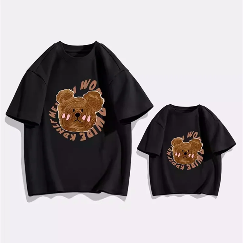 

Summer Family Matching T-shirts 2023 Father Mother and Child Same Black White Tee Shirts Mom Dad and Daughter Son Bear Clothes