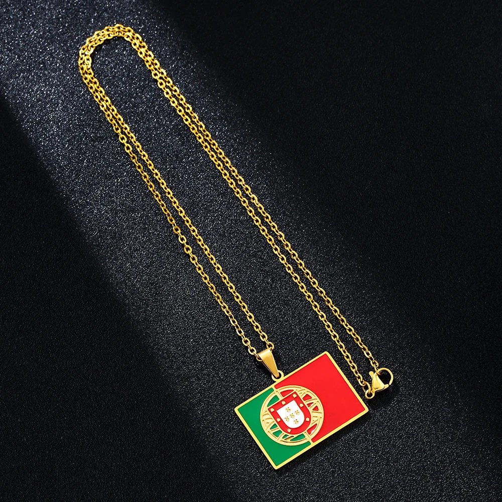 New Trendy Portugal Flag Pendant Necklace Stainless Steel Enamel Anti-Scratch Unisex Fashion Jewelry Accessory view 5