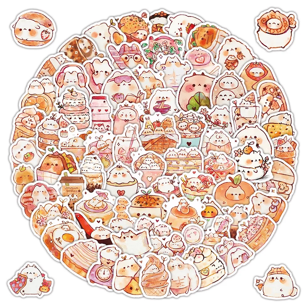 103 Sheets Cartoon Cat Stickers, Cute Decorative Decals for Phone Case Laptop Water Bottle Golden Memory Stickers Store