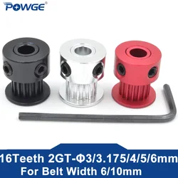 POWGE-polea de sincronización GT 16 dientes 2MGT 2GT, orificio 3/4/5/6mm para correa síncrona abierta GT2, ancho 6mm/10mm, retroceso pequeño 16 dientes 16 T