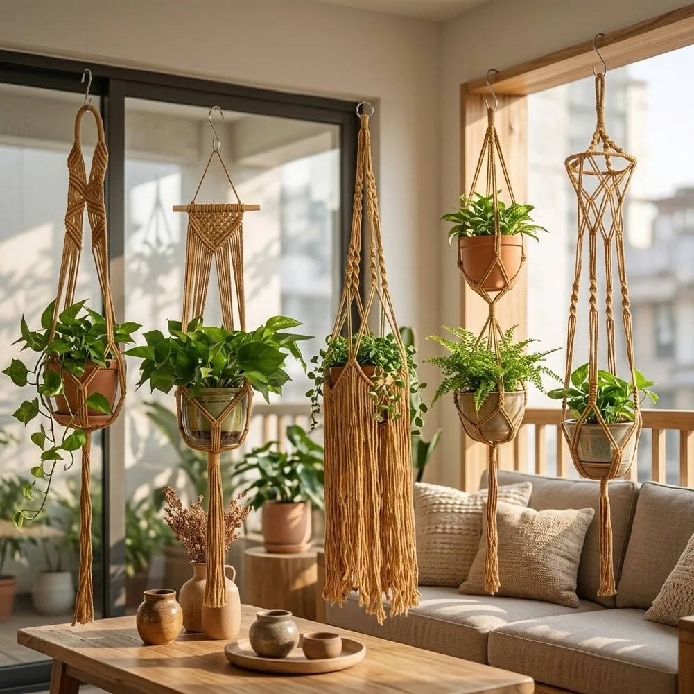 Cotton Rope Hanger Macrame Plant Hangers For Boho Home Decor Strong Cotton Rope Material Multi Use Hanging Options