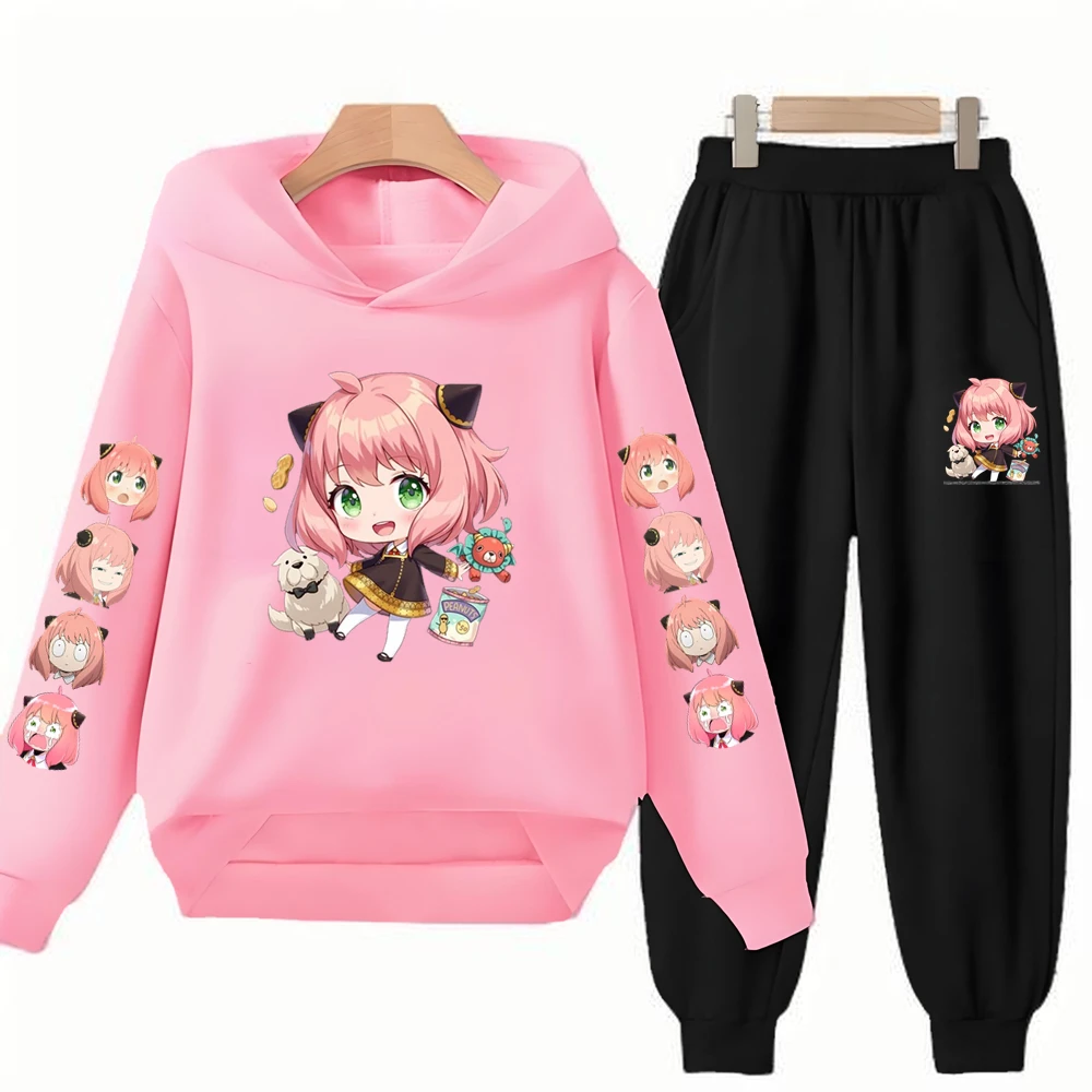 

Pink Cartoon print Children Hoodies Pants Set Boys Girls Sweatshirts Hooded Kids Fashion Pullovers Clothes Suit