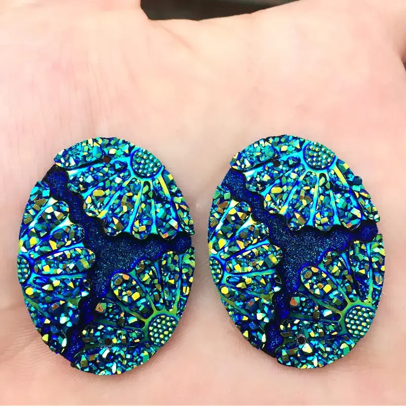 YUSDTSHA 16pcs 30*40mm Oval Resin Rhinestone Applique  Shell Flatback Strass stones crystals for Wedding Decoration Craft F07*2