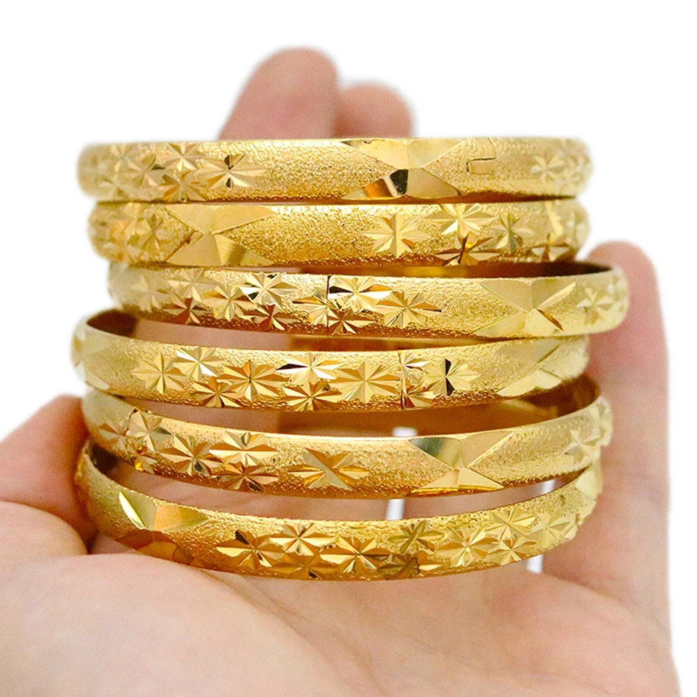 

6Pcs/Set 18k Gold Design Women's Bangles Holiday Party Accessories Wedding Gift Decorations Bracelet F+