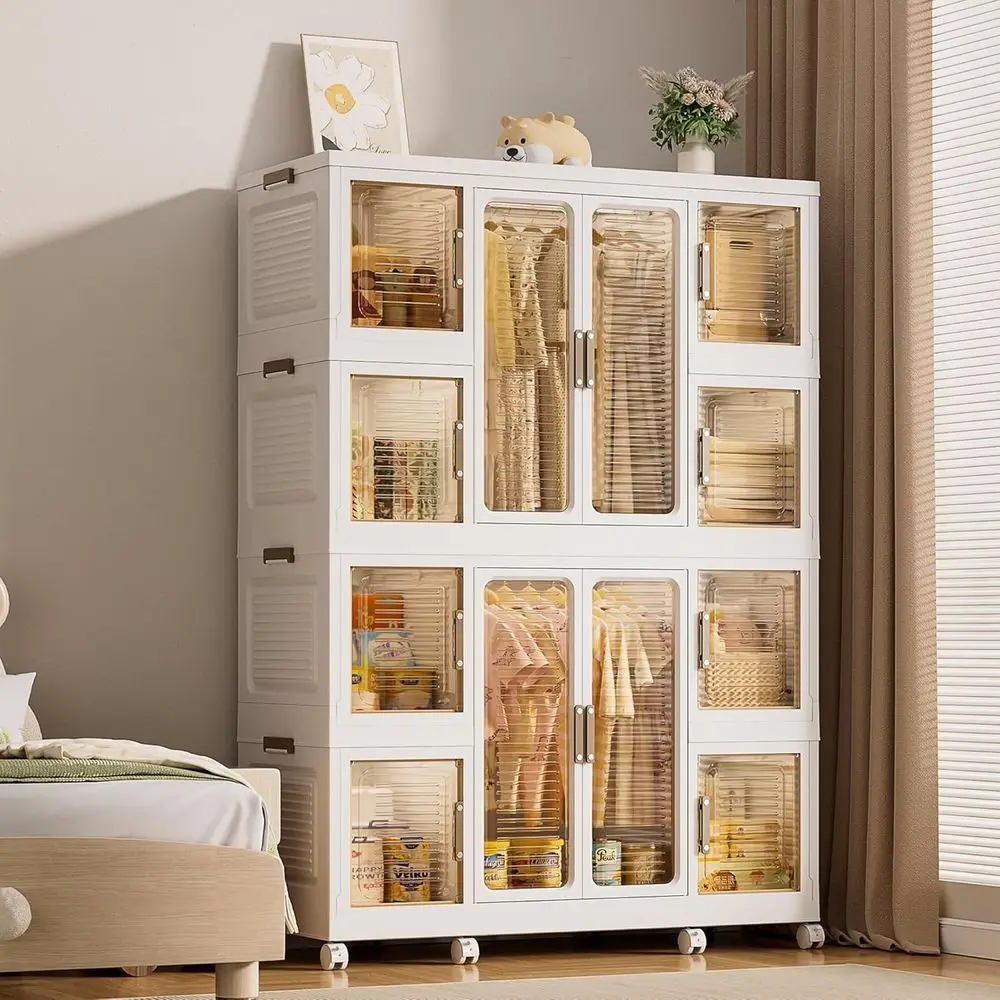 

Большой складной детский шкаф с 8 секциями и 2 дверцами, пластиковый шкаф для хранения детской одежды