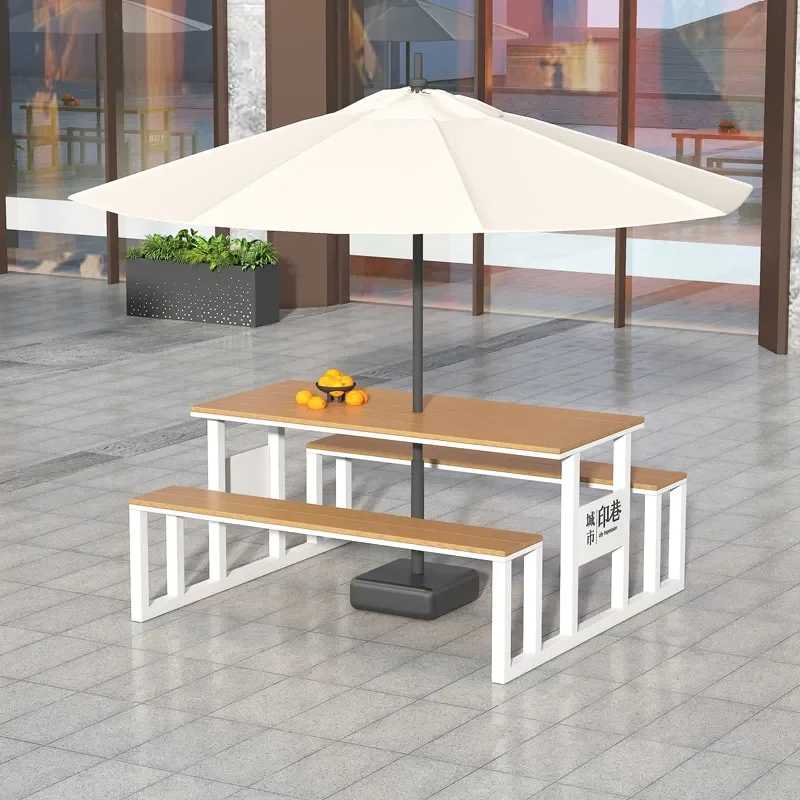Outdoor Integrated Table Chair Umbrella Set for Commercial Street Square Creative Restaurant Milk Tea Shop Open Air Dining