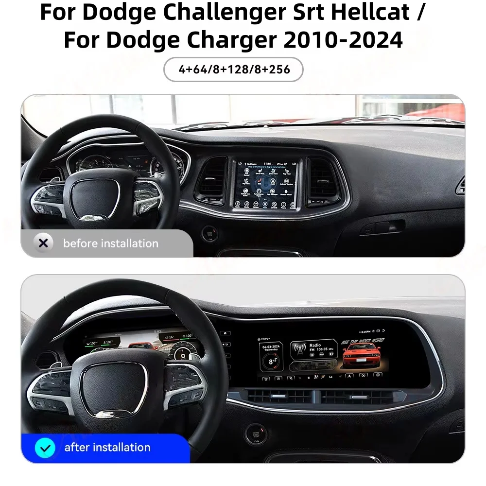 

Двухэкранный Carplay для Dodge Challenger SRT Hellcat 2010-2024: автомагнитола Android Auto с GPS-навигацией, стереосистемой и цифровым приборным щитком