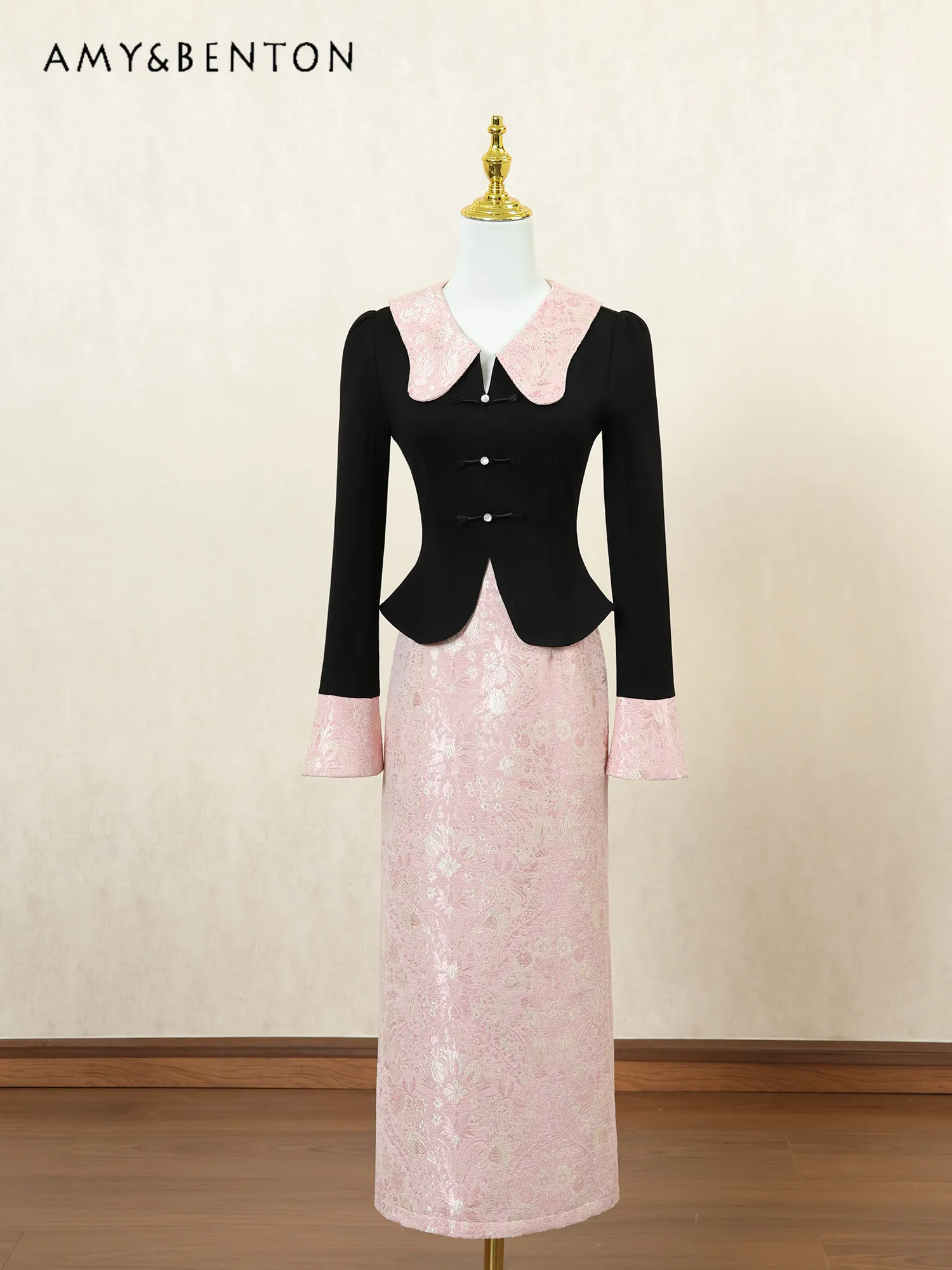 

Spring Autumn New Style New Chinese Style Improved Qipao Slim Dress for Women Retro Patchwork Design High-end Formal Dress