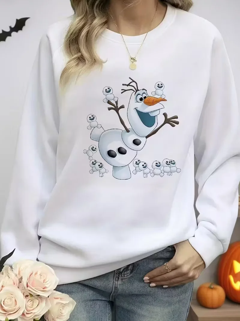 

Женская мужская уютная белая хлопковая толстовка с капюшоном Disney Olaf & Snowmen, пуловер, повседневная осенне-зимняя флисовая толстовка большого размера с круглым вырезом