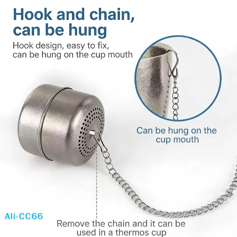 【C】Titanium Metal Tea Ball Infuser For Loose Tea, Stainless Steel Strainer With Chain Hook, Steeper For Mug, Cup