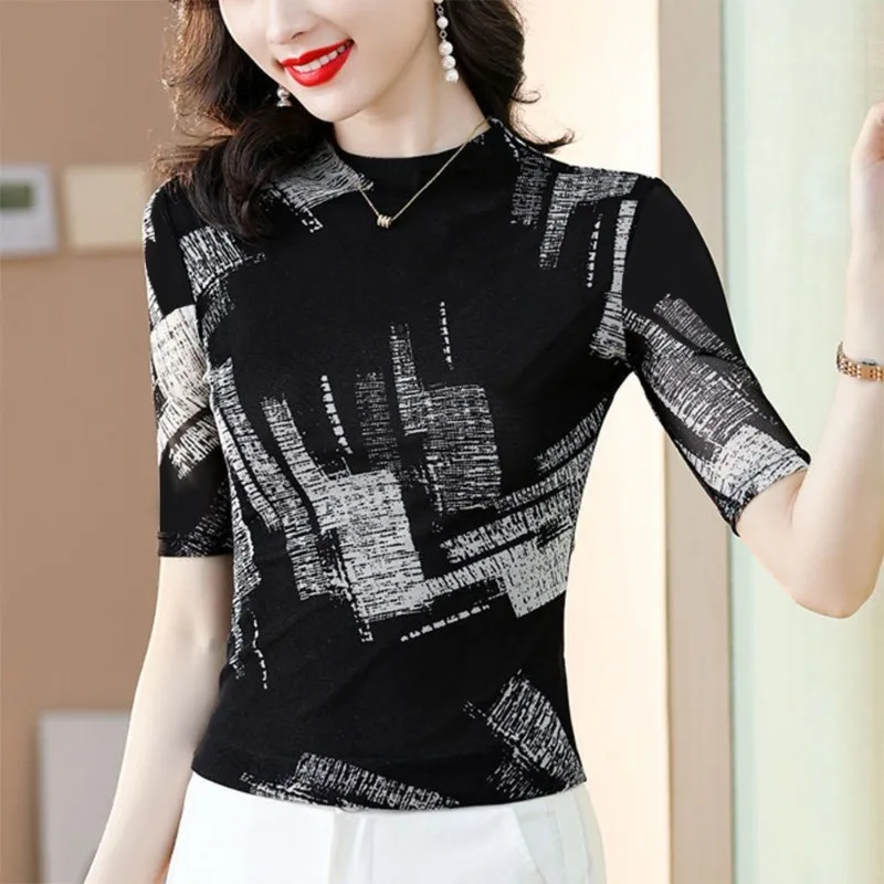 Women Clothes Summer Casual Fashion Korean Simplicity Half Sleeve T-Shirt Women's Trend All-match Elegant Temperament Slim Tops