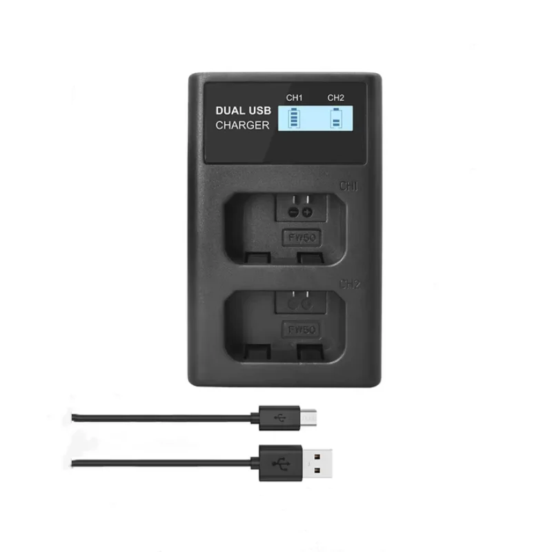 NP-FW50 LCD USB Dual Charger NP FW50 Camera Battery Chargers for Sony Alpha a6500 a6300 a7 7R a7R a7R II a7II NEX-3 NEX-3N NEX-5