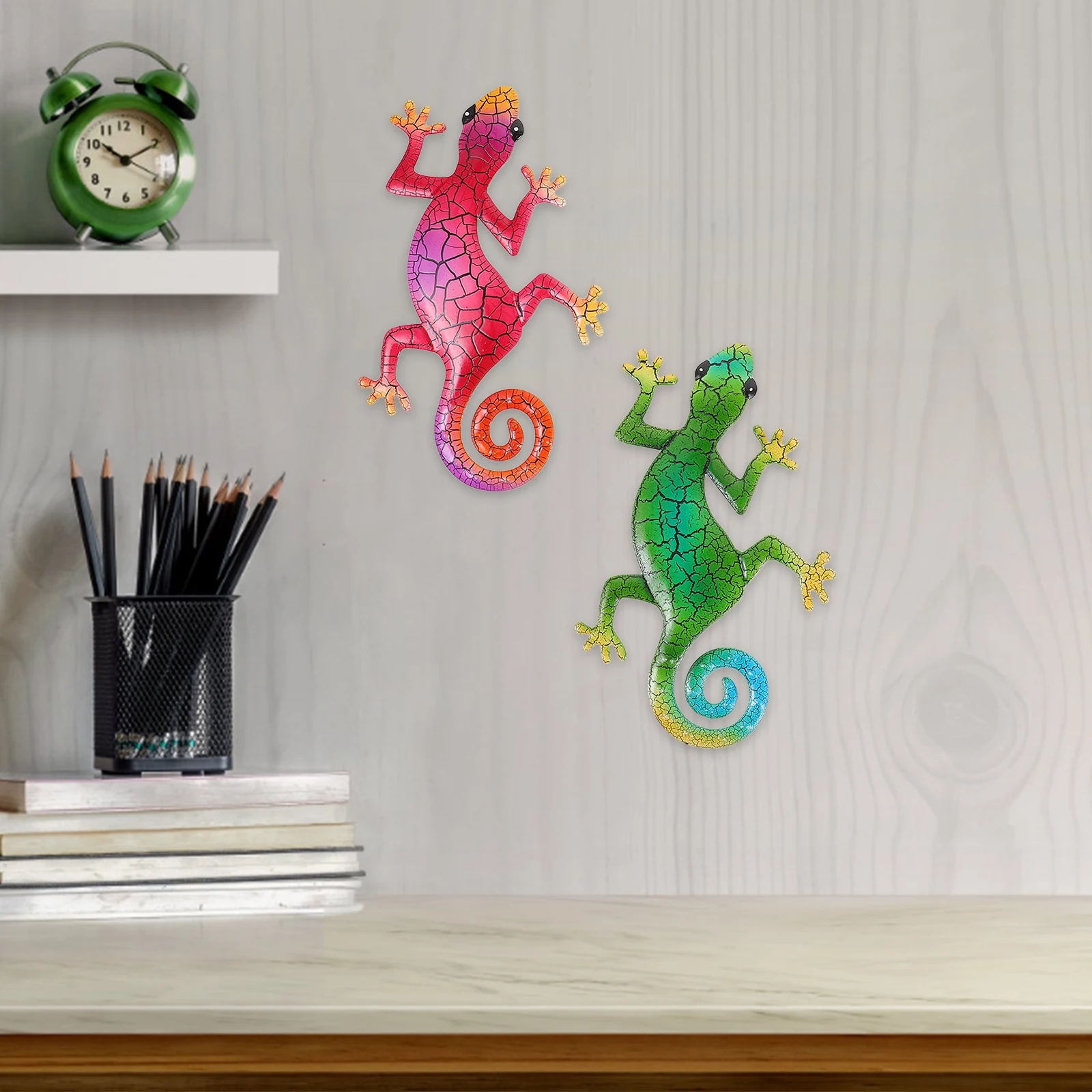 

3pcs Metal Gecko Art Rust-Resistant Iron Craft Gift for Lovers Bright Colorful Hanging Pendant
