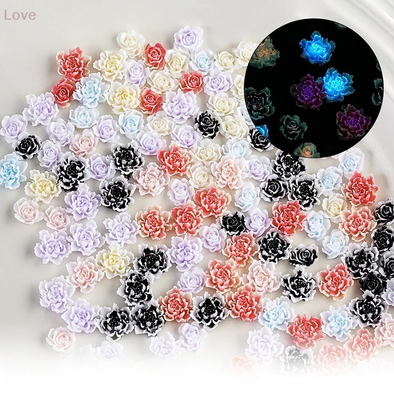 [L & P] 10 قطعة ملحقات الأظافر المتدرجة الراتنج ثنائي اللون مضيئة الفاوانيا زهرة نحت الورد يرتدي مسمار الديكور