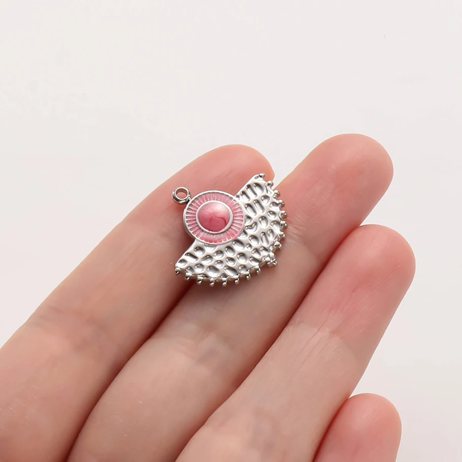 3-teiliges Mädchen-Anhänger-Set in Pink mit Öltropfen-Effekt aus Edelstahl, Pflanzen- und Blumenmotiv-Anhänger für Schmuckherstellung, DIY Schlüsselanhänger – Detail 9