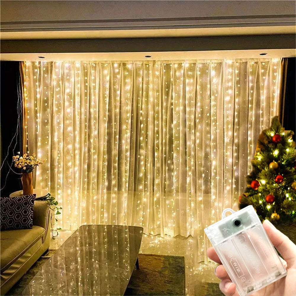 

Светодиодная гирлянда-штора на батарейках для улицы и спальни, декор для дома на Рамадан, День матери, Ид Мубарак 2026