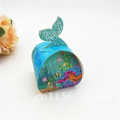 10 Pieces Little Mermaid Tail Paper Candy Box Gift Bags Popcorn Boxes Kids Birthday Party Decoration Baby Shower Supplies