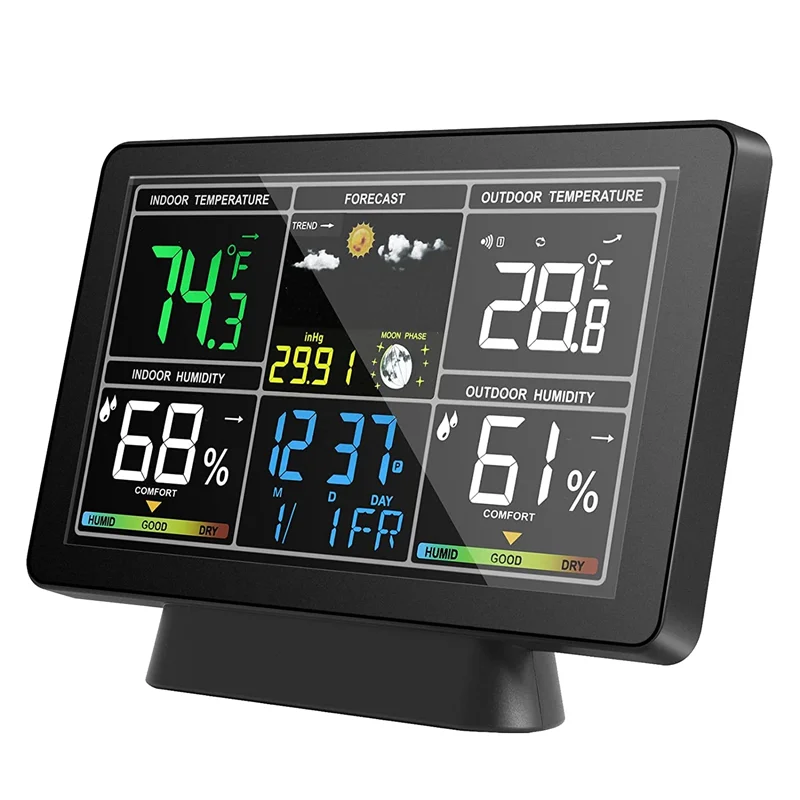 ABGN LCD Weather Station Wireless Digital Thermometer Electric Indoor/Outdoor Thermometer Hygrometer US Plug Durable