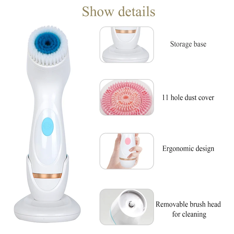 3 in 1 Sonic Facial Cleansing Brush Electric Face Massage Cleanser Face Cleanser Face Cleaning Brush Massager